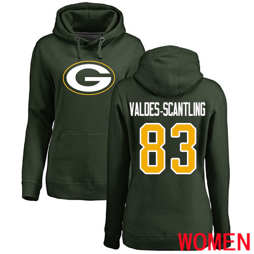 Green Bay Packers Green Women 83 Valdes-Scantling Marquez Name And Number Logo Nike NFL Pullover Hoodie Sweatshirts